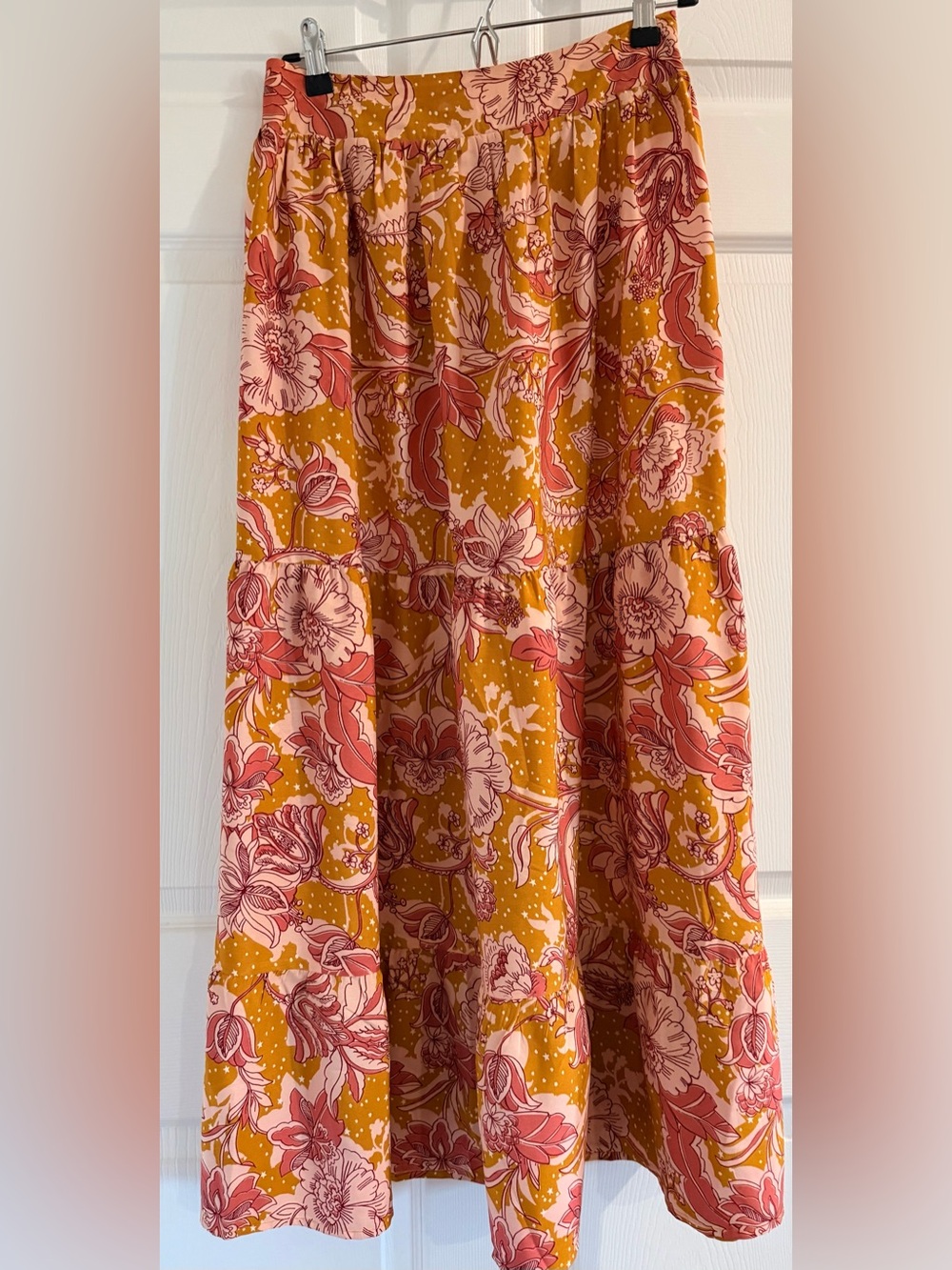 Band of Gypsies Mustard and Pink Floral Maxi Skirt